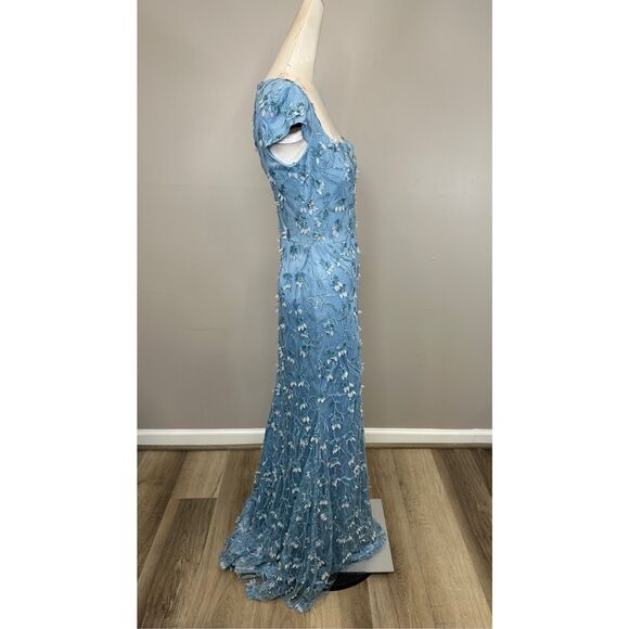 THEIA Bree Beaded Sweetheart Gown In Blue Size US0 $1095 - Picture 9 of 10
